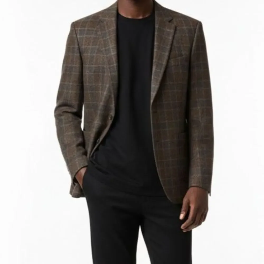 Jos A Bank Reserve Traditional Fit Blazer Jacket 46R Plaid E Thomas Cashmere